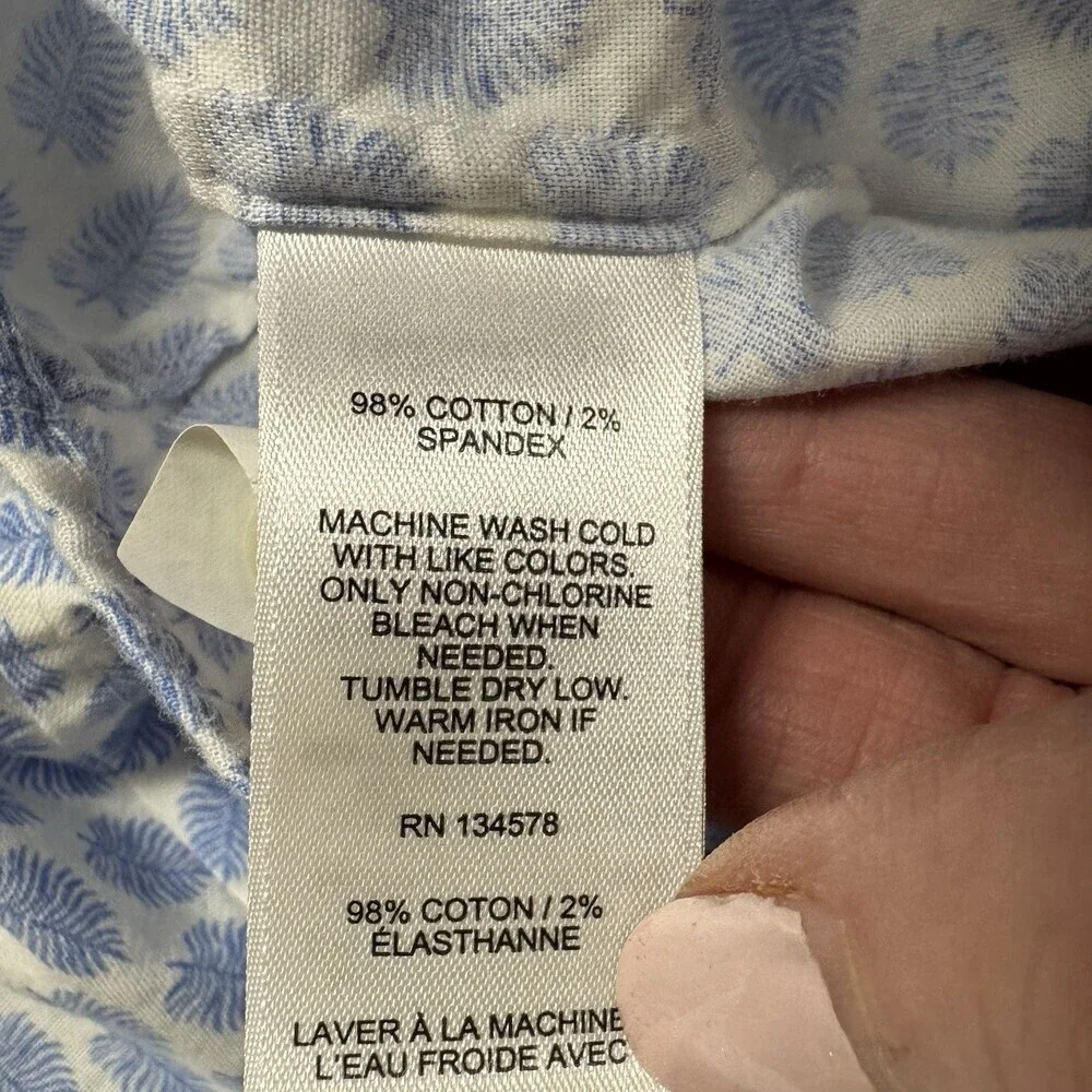 Vineyard Vines Stretch Poplin Button Down Shirt Blue White Leaf Tile Pattern L